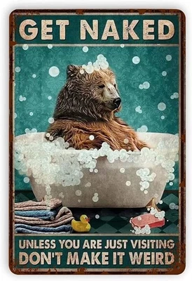 Bear Bath Metal Tin Retro Sign Metal Poster, Bear Metal Poster, Funny Bathroo... - Image 1 of 4