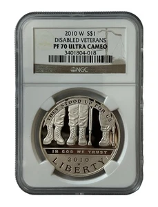 2010-W Disabled Veteran S$1 Commemorative Silver Dollar NGC Proof 70 Ultra Cameo - Picture 1 of 5