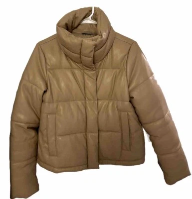 Abercrombie & Fitch Vegan Leather Mini Puffer Jacket Cream Puffy Coat Sz S - Image 1 of 4