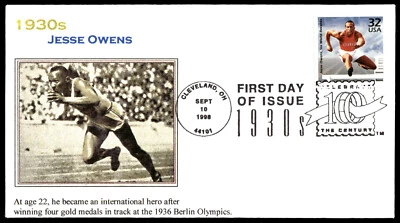 1998 Jesse Owens FDC- Celebrate the Century 1930's Jack Ginsburg Cachet - Image 1 of 2