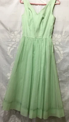 vintage 1950-60's tank party dress Chiffon green #10 - Image 1 of 4