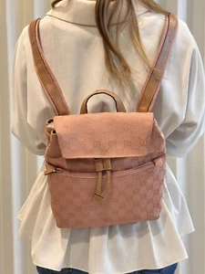Authentic Gucci GG Canvas Pink Backpack Leather Trim Vintage Made in Italy - Picture 1 of 21