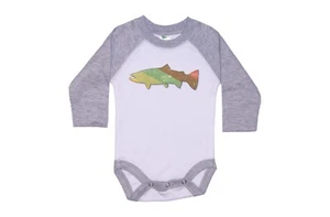 RAINBOW TROUT BABY ROMPER, Retro Rainbow, INFANT FISH BODYSUIT, CHILD'S RAGLAN - Picture 1 of 16