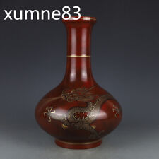 12.8" China Antiguo Qianlong imitación madera esmalte Dragón Patrón Frasco