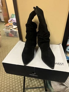 Women”Nine West blk suede Wilton pointed toe, block 2.5” heel boots. Size 12M - Picture 1 of 3