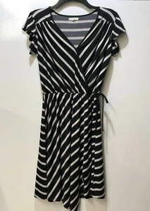 MAURICES Women's (Size XS) Black Stripe Faux Wrap Midi Dress Stretch - Imagen 1 de 6