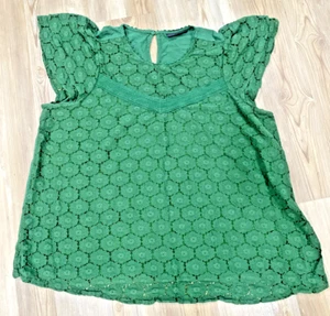 Top boho de encaje manga acampanada Lane Bryant para mujer 18/20 verde esmeralda - Imagen 1 de 11