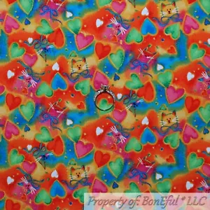 BonEful FABRIC FQ Cotton Quilt Red White Kitty Cat Heart Tie Dye Rainbow Dot Bow - Picture 1 of 14
