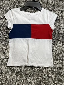 TOMMY HILFIGER Girls White Short Sleeve With Tommy Logo T-Shirt - Size S (7) - Picture 1 of 3