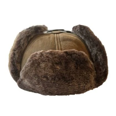 Handmade Russian Leather Trapper Real Shearling Sheepskin Leather Ushanka Hat - Image 1 of 4