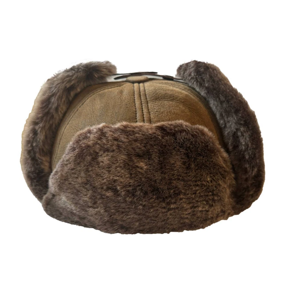 Handmade Russian Leather Trapper Real Shearling Sheepskin Leather Ushanka Hat - Image 1 of 4