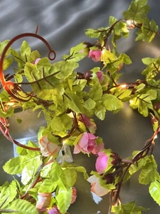 Artificial Rose Flowers Vine w/ 20 Tiny LED String Lights Battery - Picture 1 of 8