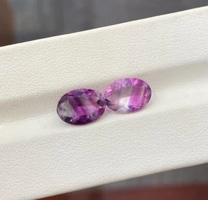 5.74 ct Best Grade Luster / Natural BI Color Fluorite - Oval 2 pc Gems Video !! - Picture 1 of 3