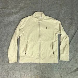 Polo Ralph Lauren Mens Jacket Large Beige Pony Sweatshirt Luxury Jersey Baseball - Picture 1 of 10