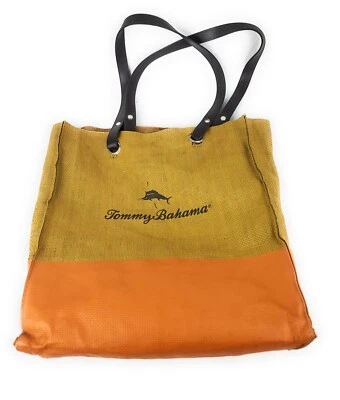 Tommy Bahama Bolso de Mano Paja Arpillera Otoño Otoño Colores Doble Asas Spellout Foto 1 de 4