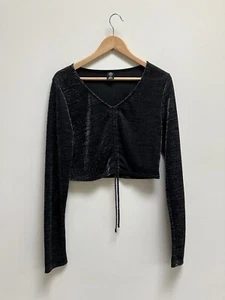 Urban Outfitters Size Large Black Glitter Crop Top Long Sleeves - VGC - Picture 1 of 10