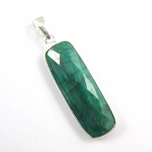 Bezel Gem Pendant with Bail-Emerald Dyed Sterling Silver Rectangle Bezel 40mm - Picture 1 of 6