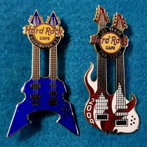 SET WASHINGTON DC BLUE VEGAS STRIP GUITARS DOUBLE NECK Hard Rock Cafe 2 PIN LOT - Bild 1 von 1