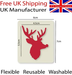 Rudolph the Reindeer Crafting Card Making Painting Stencil 6cm x 7cm Reusable - Picture 1 of 5