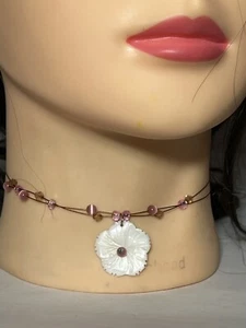 90's Choker Carved Shell Daisy Pink Cat's Eye Floating Wire Beads WW1577 - Picture 1 of 6