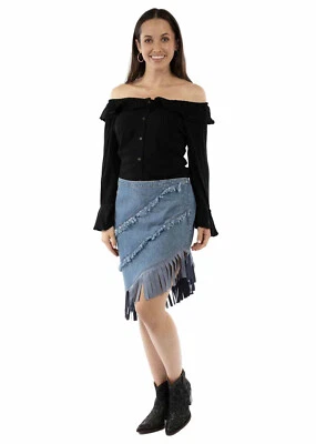 Scully Womens Asymmetrical Fringe Bottom Blue 100% Cotton Skirt - Image 1 of 4