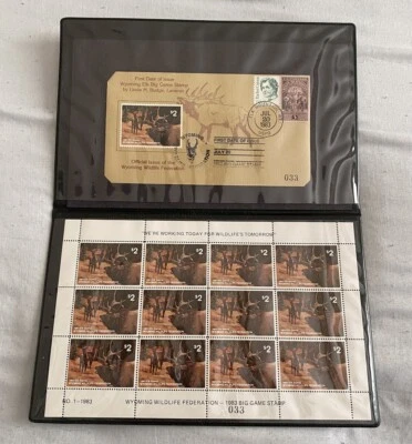 Wyoming Wildlife Federation 1983 Elk Stamp Set & First Day Issue #33 Linda Budge - Image 1 of 4