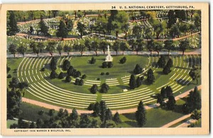 US National Cemetery, Aerial View, Gettysburg PA - Graves, Tombs 1936 Postcard - Picture 1 of 2
