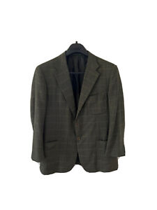 Luciano Barbera X Louis Boston 100% Cashmere Green Checked Mens Blazer Size 44R