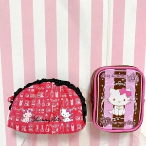 Sanrio Charmmy Charmy Kitty Bolsa Set Cosmético Rojo Volantes Rosa Marrón Rayas Japón - Imagen 1 de 24