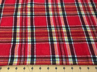 Bright Red Brushed Plaid Flannel Fabric Sold By The Yard #1864 - Image 1 of 2