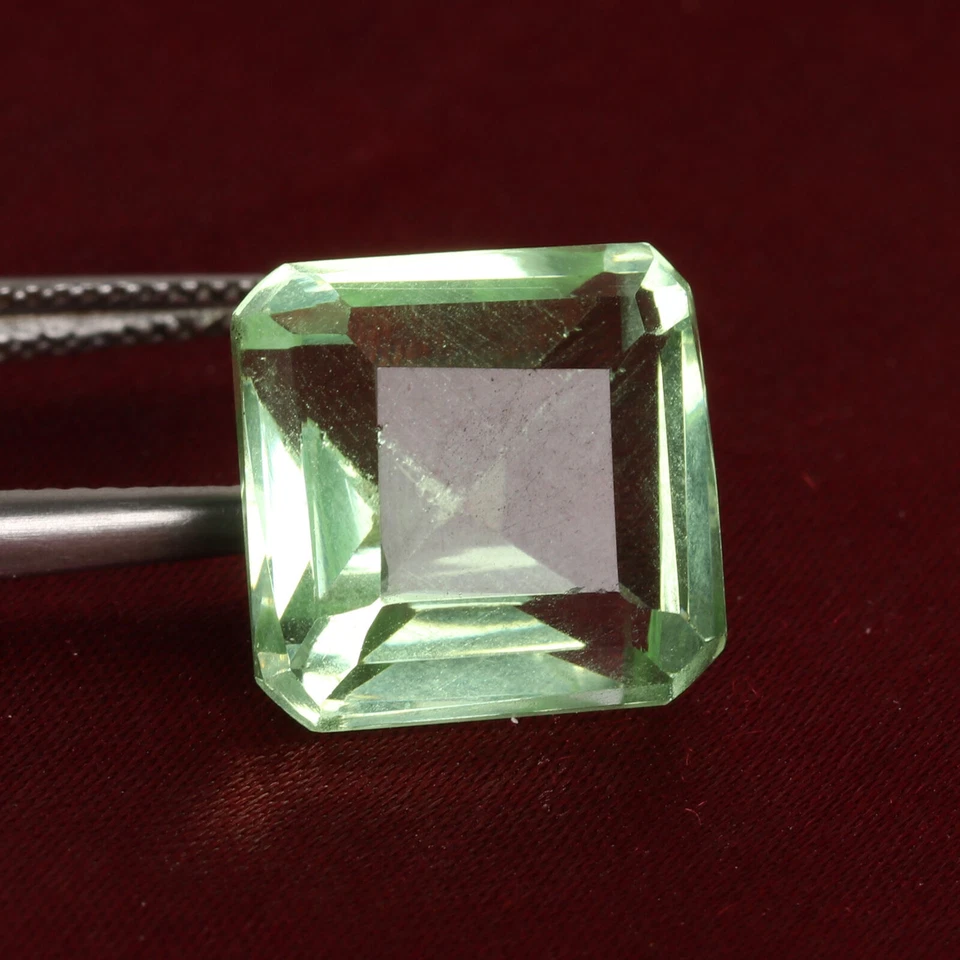 15 Carat Square Cut Light Green Color Lab Created Amethyst Gemstone For Jewelry - Image 1 of 4