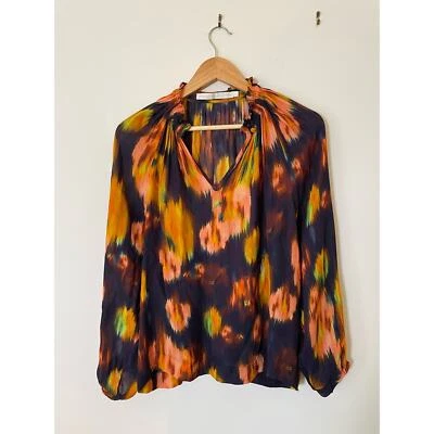 Blusa Marie Oliver Arden Zafiro Tie-Dye Arco Iris Colorida 100% Seda Para Mujer’s M Foto 1 de 4