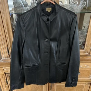 Vintage Caslon weiches schwarzes Lederjacke mit Knopfleiste Blazer Damen Größe Large - Bild 1 von 8