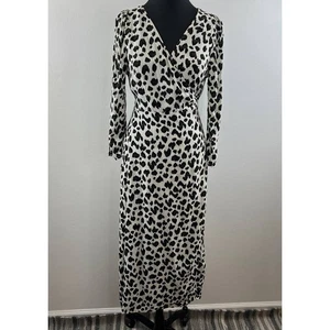 Cleobella Anthropologie schwarz weiß Animal Print Langarm Wickel Midi Kleid S - Bild 1 von 8