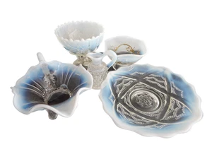 LOT WHITE OPALESCENT GLASS DUGAN NORTHWOOD JEFFERSON FENTON GOOFUS TREATMENT - Picture 1 of 9