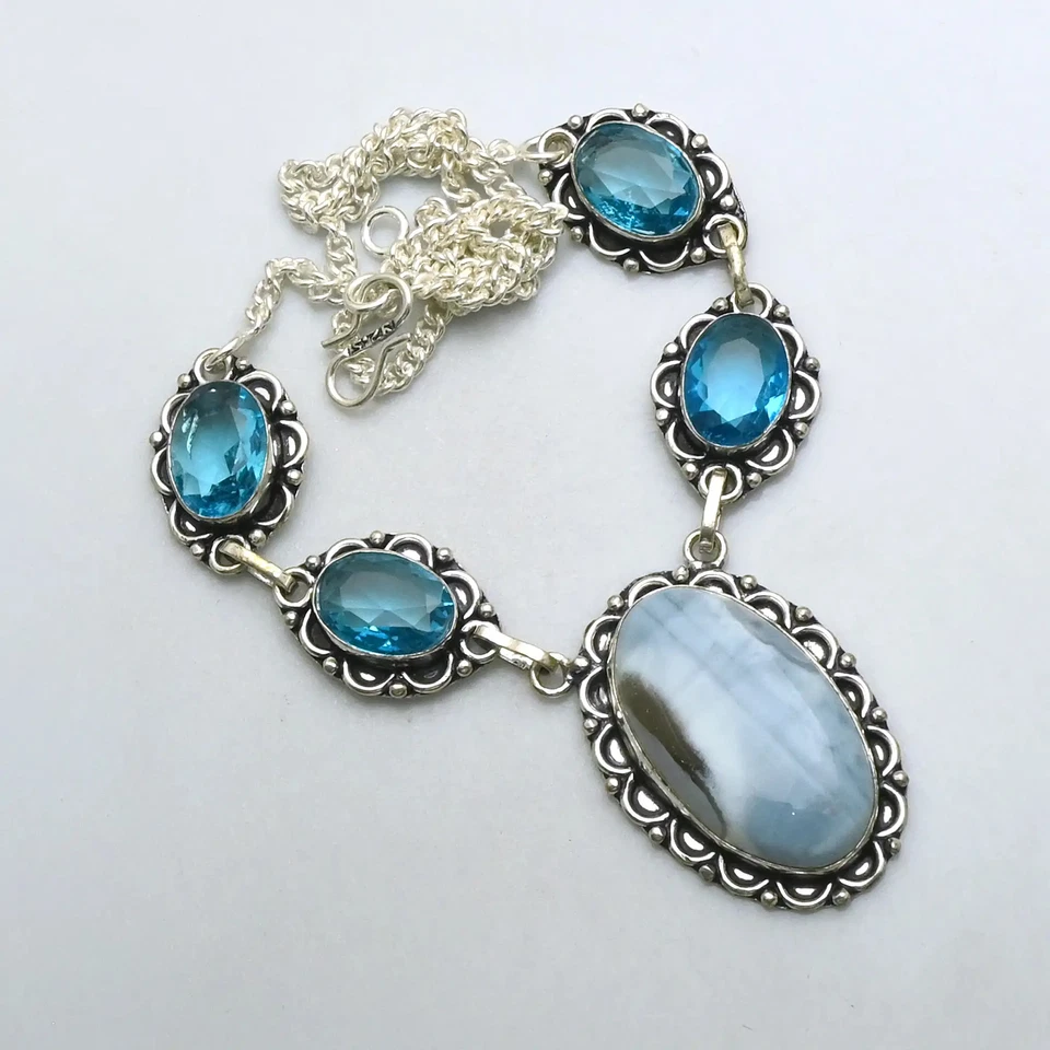 Owyhee Opal Blue Topaz Gemstone Ethnic Handmade Necklace Jewelry 24 Gms AN 12248 - Image 1 of 1