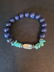 Türkis und Lapis Perlen Stretch Armband - Bild 1 von 3