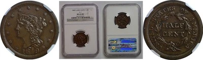 1849 1/2C Braided Hair Half Cent NGC MS-64 BN - Image 1 of 3