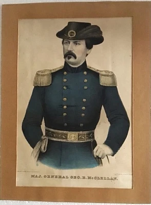 Awesome Coloured Lithograph Civil War MAJ.General Geo.B.McClellan - Image 1 of 3
