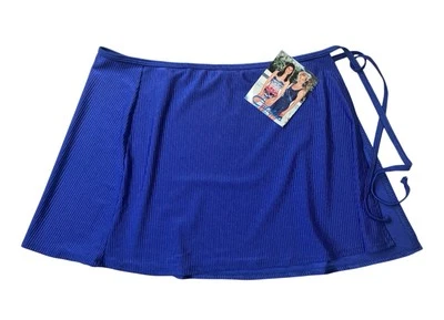 复古 Catalina 蓝色泳装遮盖女式 L 码 30 x 14 包裹裙弹力 — 第 1/4 张图片