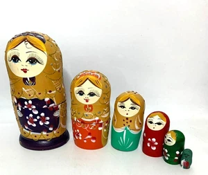 Vintage wooden Russian dolls nesting set 6 dolls beautiful (C6) - Picture 1 of 5