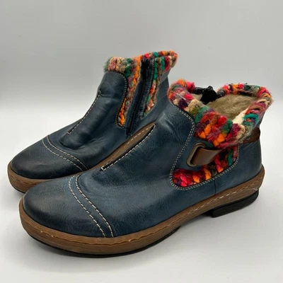 Rieker Boots Womens 41 US 9.5 Blue Leather Felicitas Ankle Booties Sherpa Lined - Image 1 of 4