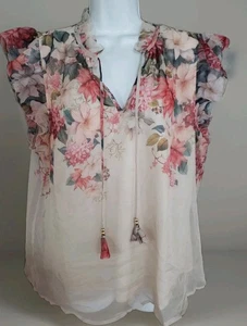 Autres Filles Beige Floral Blouse Tunic TOP LARGE - Picture 1 of 6