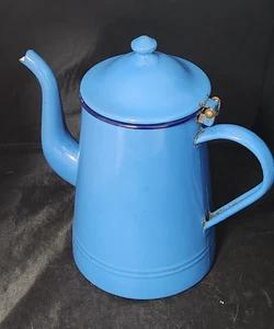 Vintage 10" Enamelware Coffee Pot with Hinged Lid / Blue Made in Italy - Picture 1 of 7