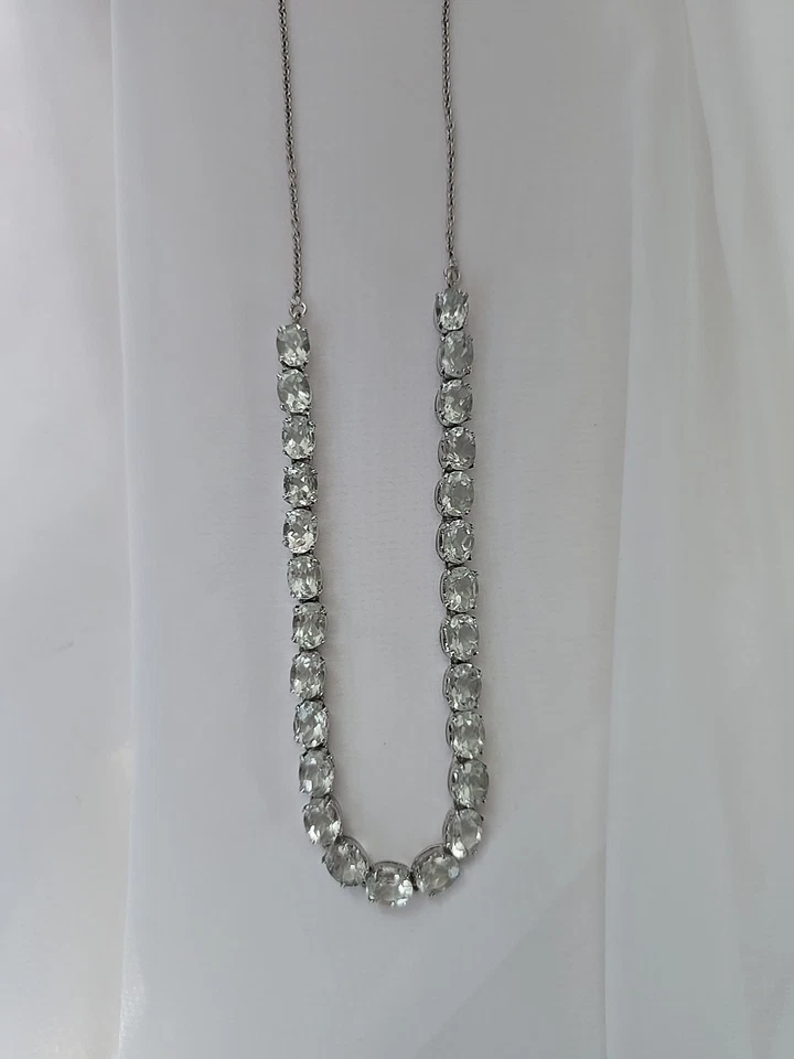 Sterling Silver Green Amethyst Necklace 16" Choker - Image 1 of 4