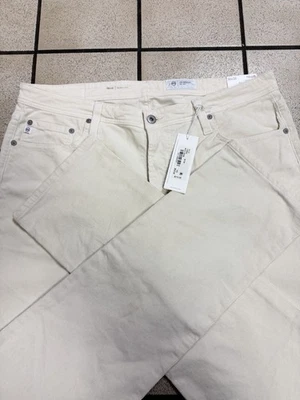 全新带标签 AG 洛杉矶 TELLIS 灯芯绒现代修身白色奶油色裤子牛仔裤男式 36x34 — 第 1/4 张图片