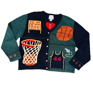 Christopher Banks Cardigan Hand Embroidered Sweater Women's Large Basketball VTG - Picture 1 of 7