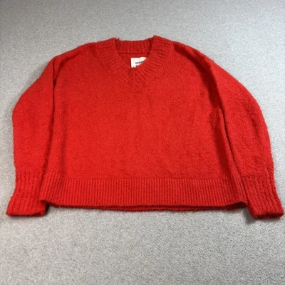 Suéter feminino Aerie pequeno vermelho gola V malha difusa pulôver com nervuras tamanho grande aconchegante - Imagem 1 de 4
