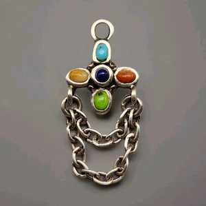 Vtg Barse Sterling Cross Bracelet Charm Turquoise Jasper Chain Dangle 925 Silver - Picture 1 of 7
