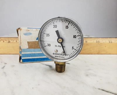 Ashcroft 1005 2" Face Vacuum Gauge 0 - 30 Hg. vac  1/8" Brass Pressure - Image 1 of 4